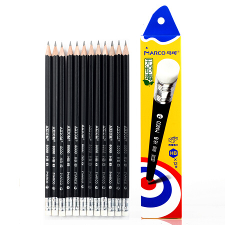 可8000E-12CB-HB 书写铅笔 黑色笔杆 带橡皮头（HB）12支盒装